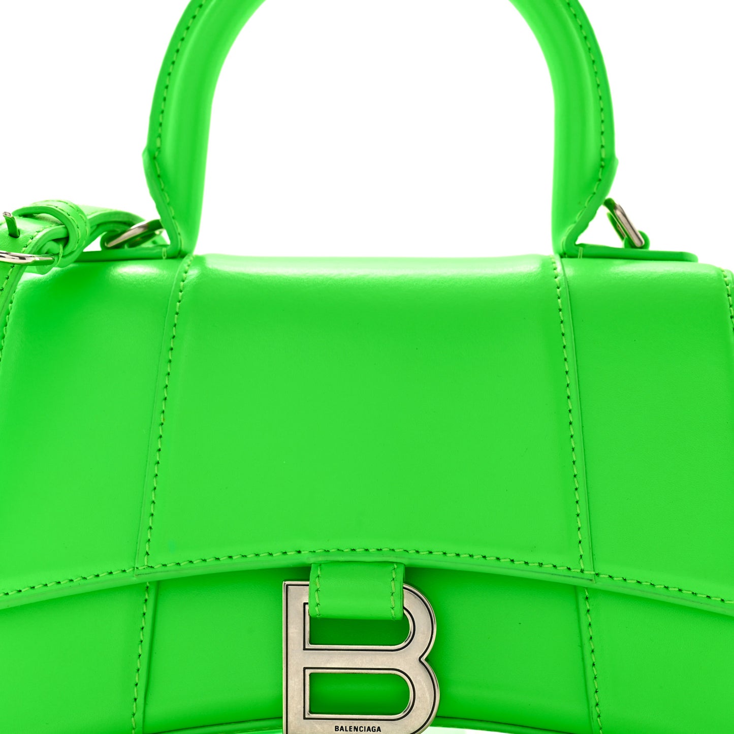 Shiny Box Calfskin Hourglass Top Handle Bag XS Acid Green