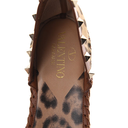 Valentino Garavani Canvas Leopard Print Rockstud Ankle Wrap Espadrille Flatform Sandals 41 Brown 6 of 7