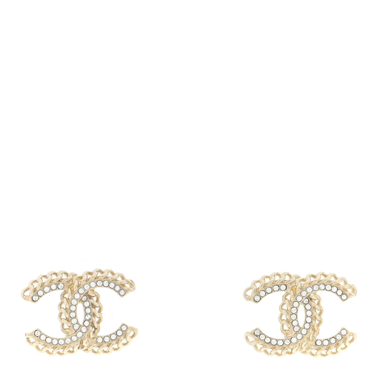 Crystal Chain CC Earrings Gold