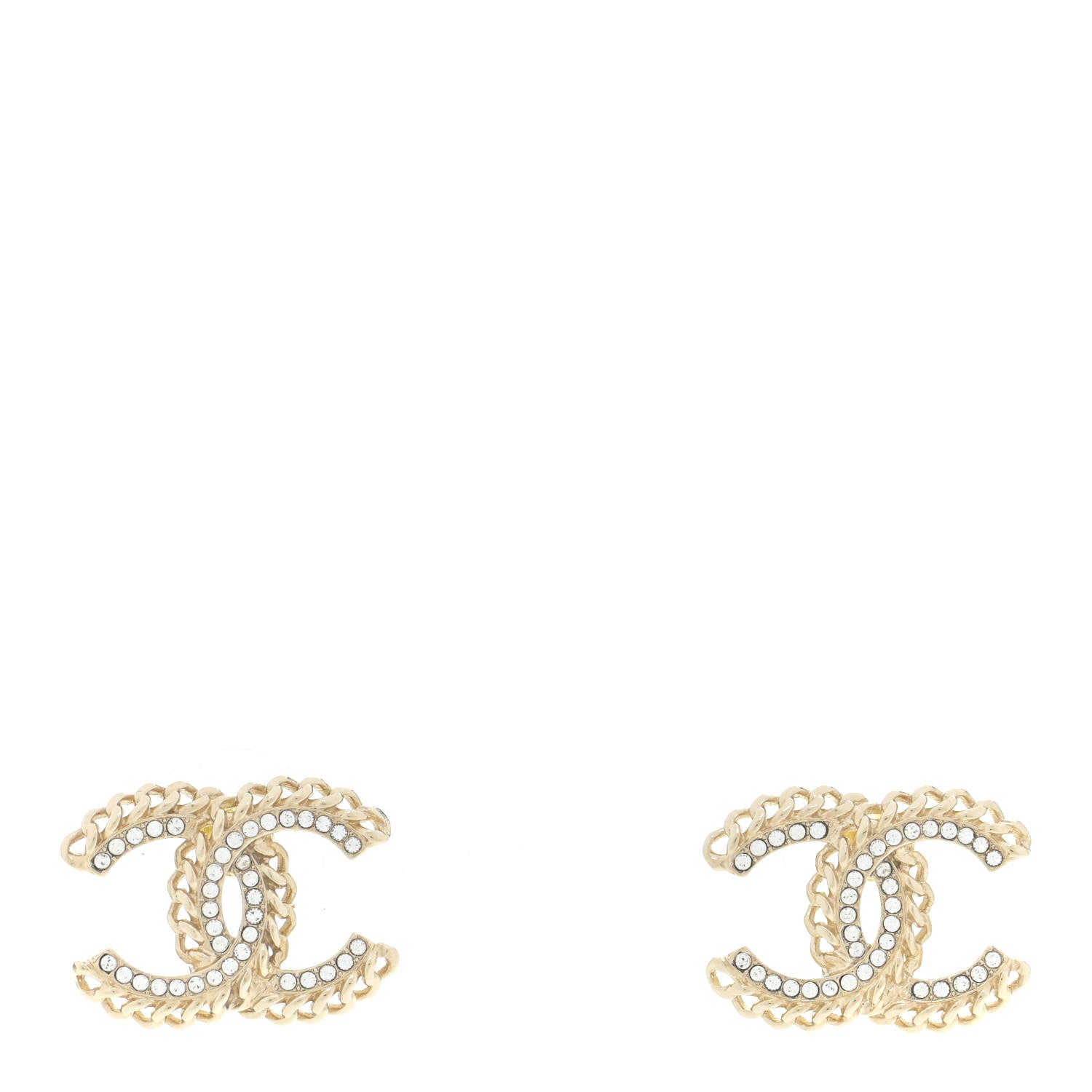 Chanel Crystal Chain CC Earrings Gold 1 of 10