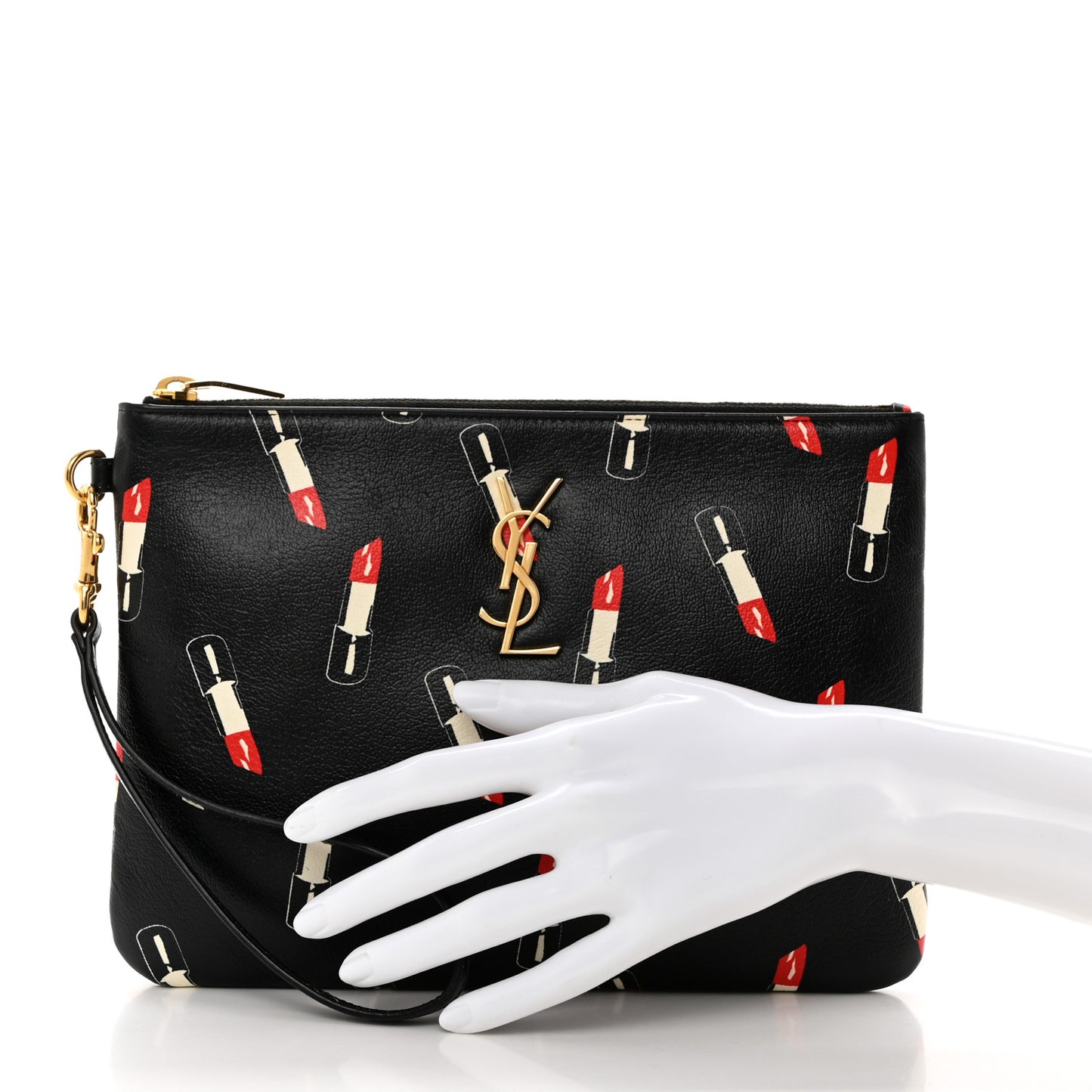 Calfskin Lipstick Print Monogram Pouch Black