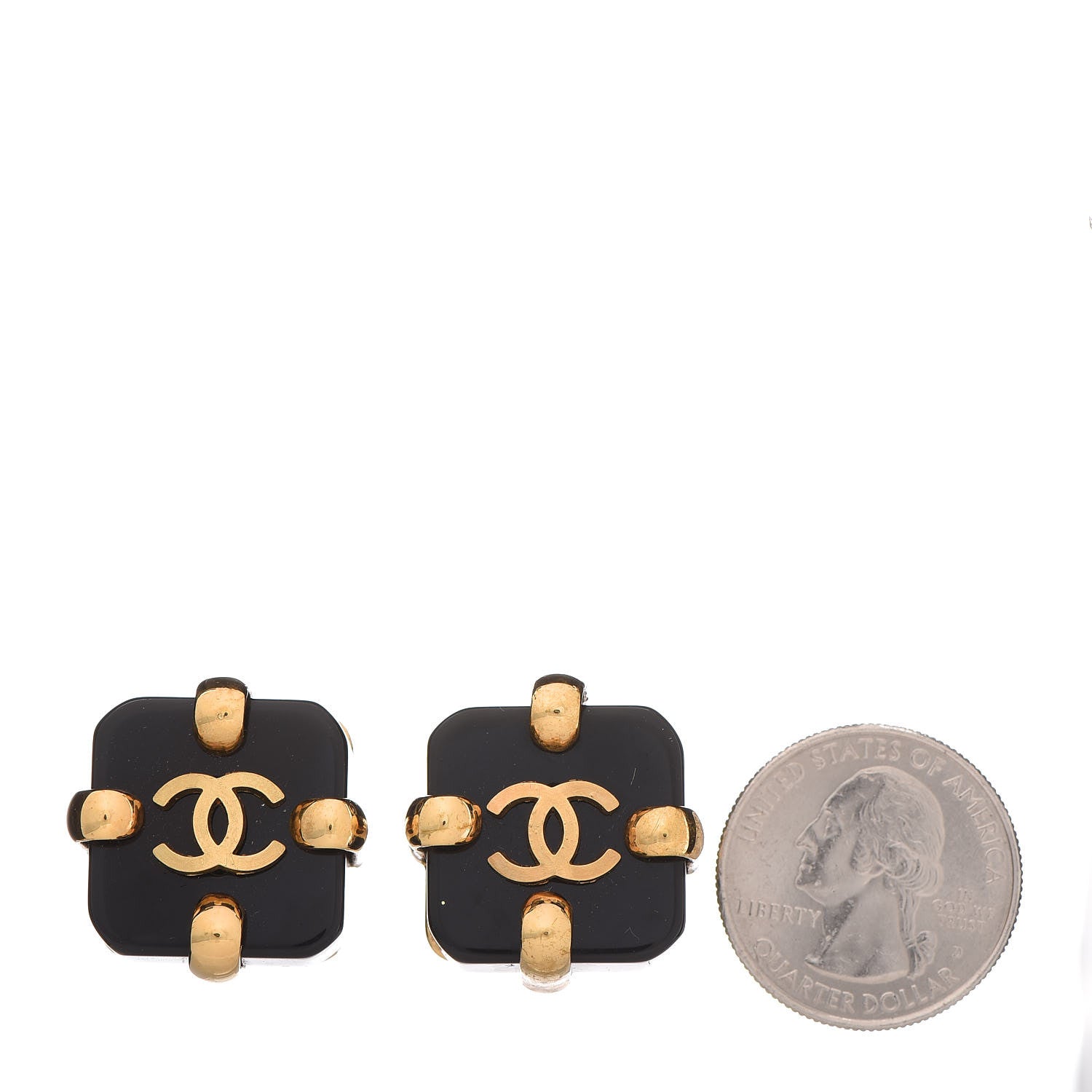 Chanel Resin CC Clip On Earrings Black Gold 2 of 3