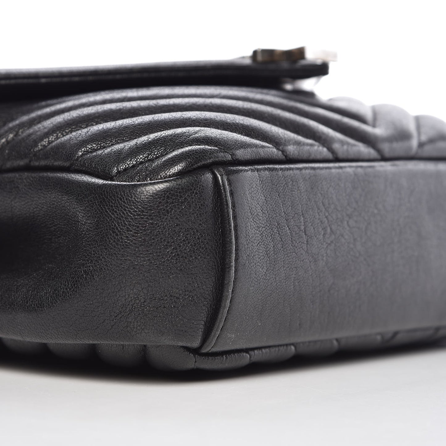 Sheepskin Matelasse Chevron Monogram Medium College Bag Black