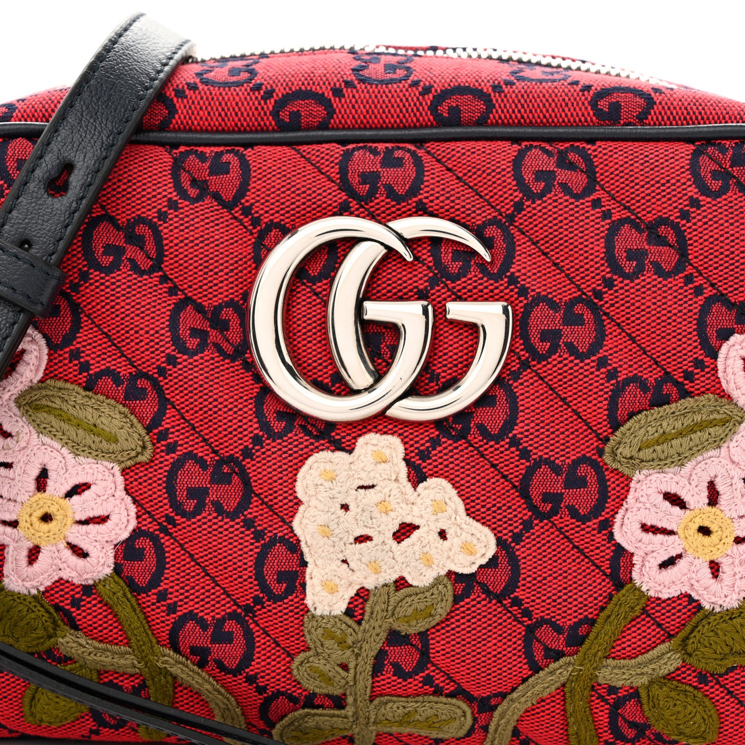 Gucci Monogram Multicolor Matelasse Diagonal Floral Embroidered Small GG Marmont Chain Shoulder Bag Red Blue Multicolor 9 of 12