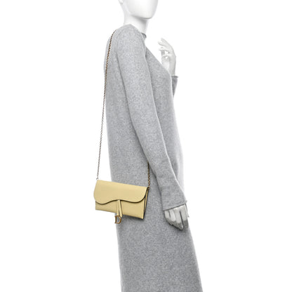 Christian Dior Goatskin Saddle Chain Wallet Pouch Soft Yellow 2 of 12