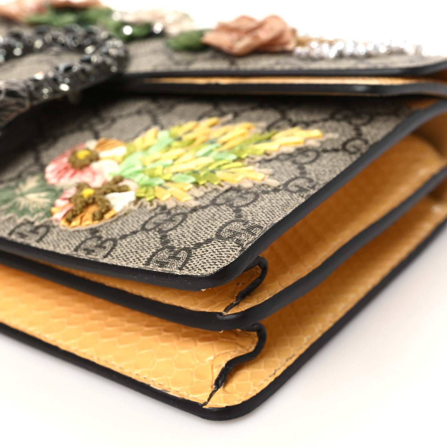Gucci GG Supreme Monogram Snakeskin Flower Embroidered Medium Dionysus Shoulder Bag Beige Yellow 10 of 10