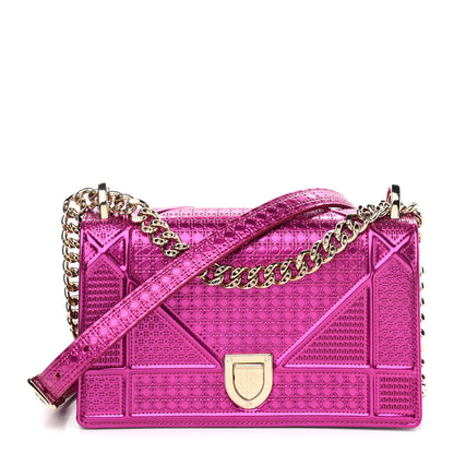 Christian Dior Metallic Patent Micro-Cannage Small Diorama Flap Bag Fuchsia 1 of 7