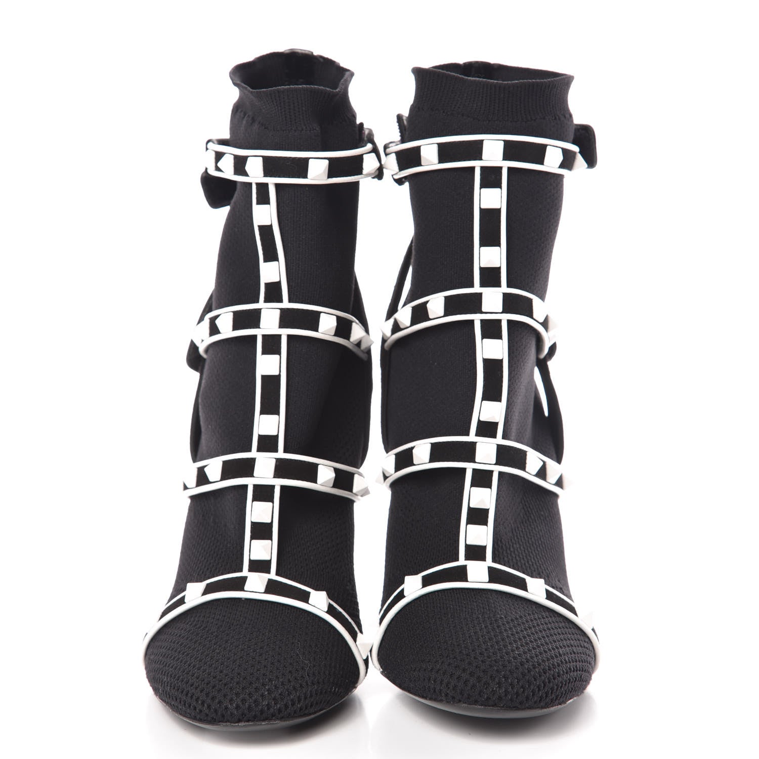 Valentino Garavani Knit Suede Free Rockstud Bodytech 105mm Ankle Boots 39.5 Black Optic White 2 of 15