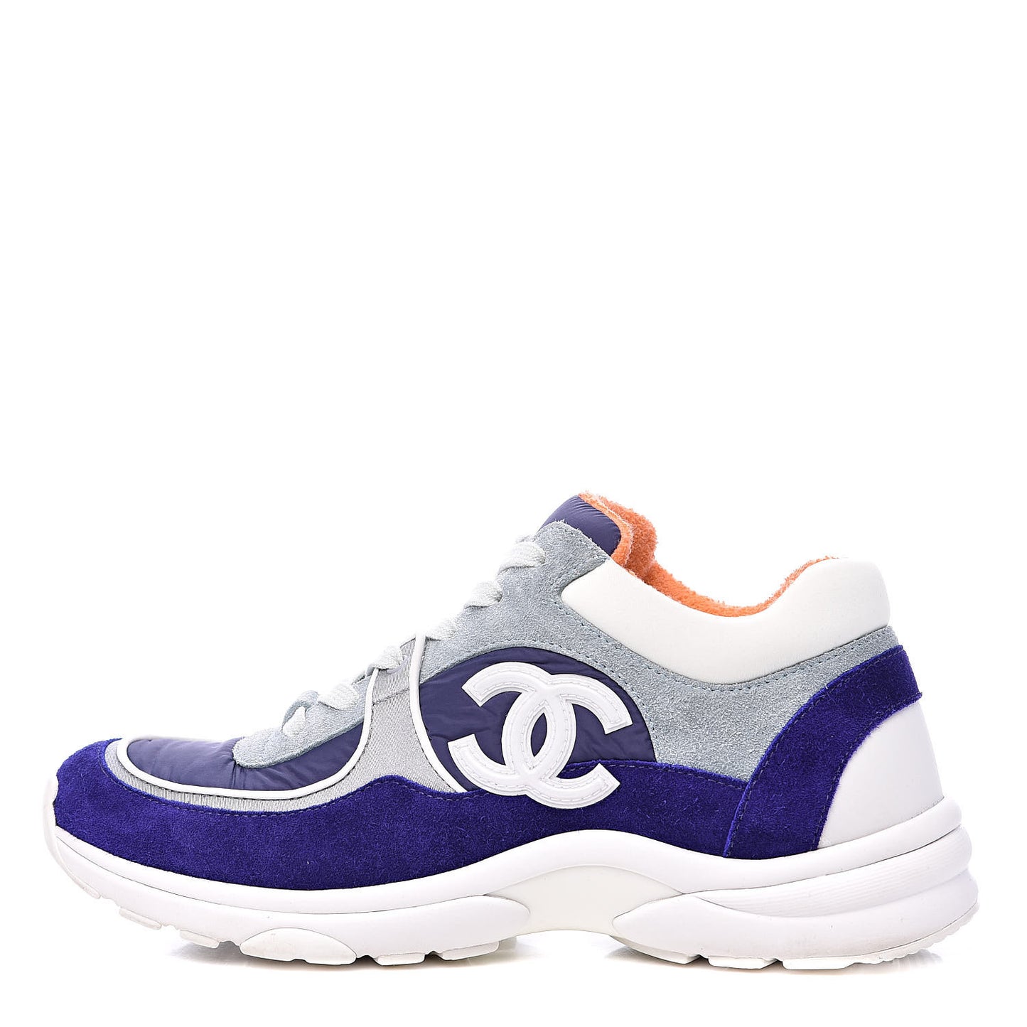 Nylon Lambskin Suede Calfskin Womens Logo Sneakers 39 Blue Coral
