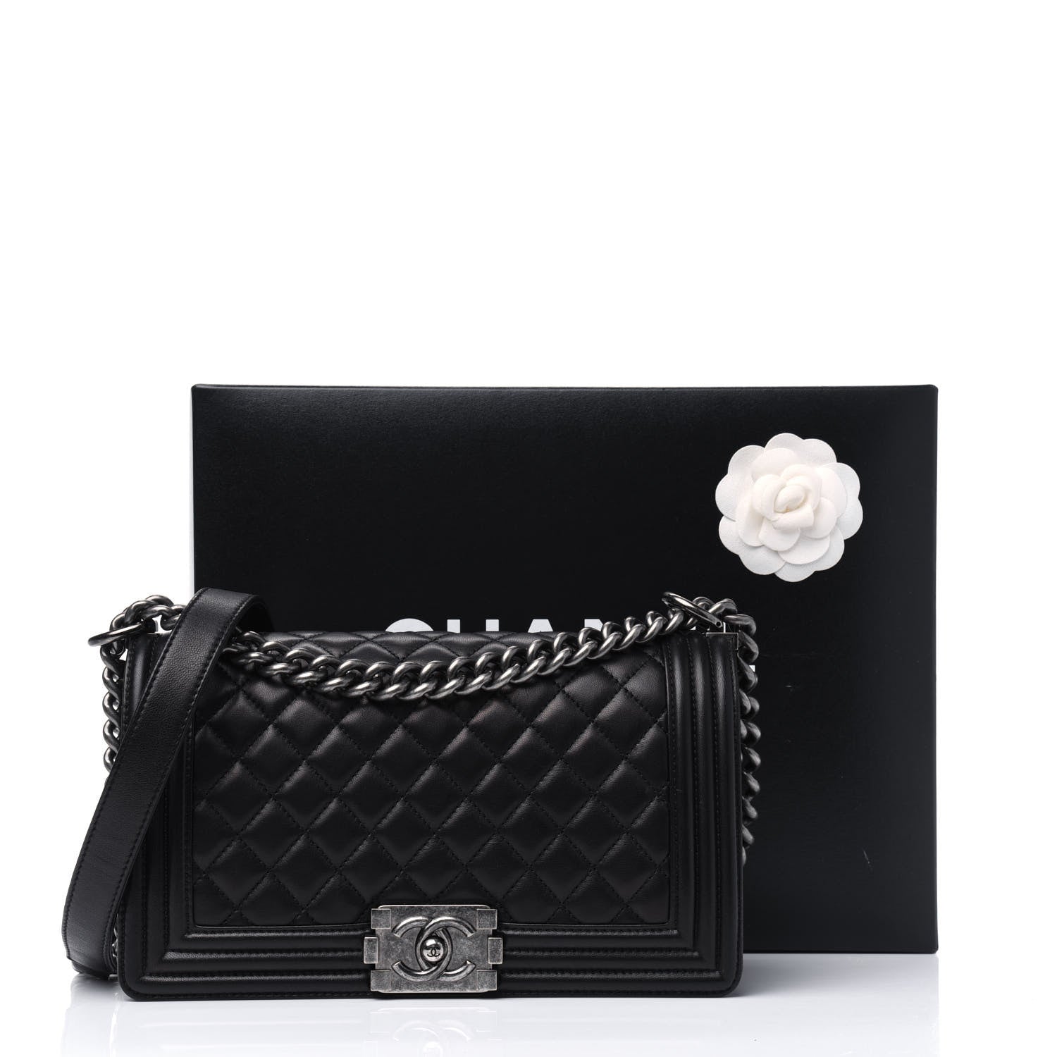 Chanel Lambskin Quilted Medium Boy Flap Black 15 of 15