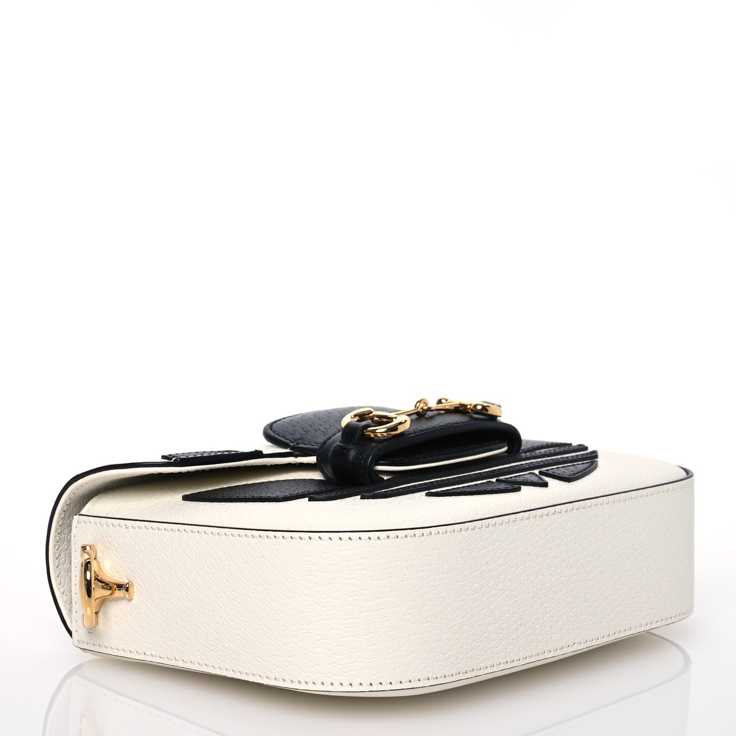 X ADIDAS Textured Dollar Calfskin Web Trefoil Mini Horsebit 1955 Shoulder Bag Off White Black