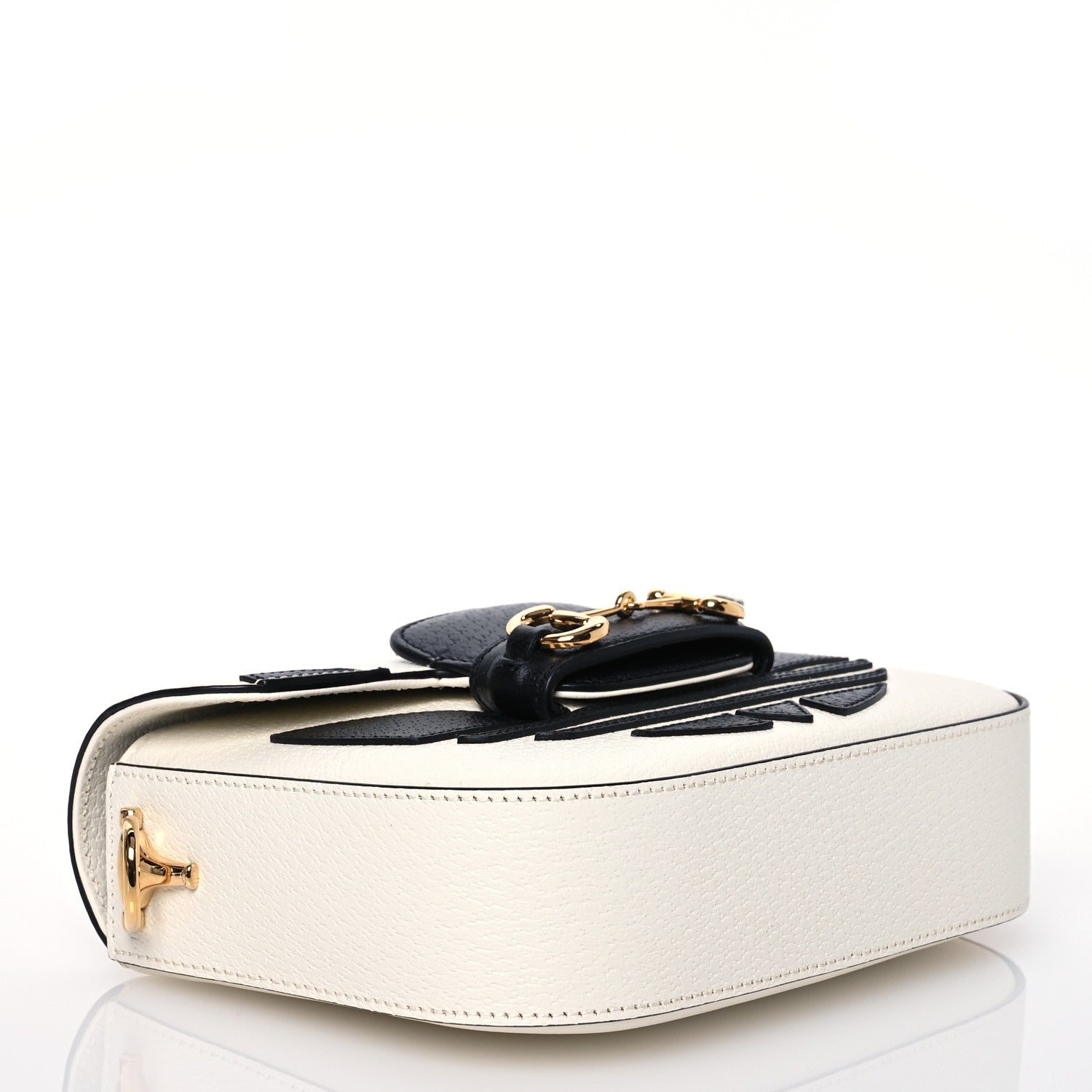 Gucci X ADIDAS Textured Dollar Calfskin Web Trefoil Mini Horsebit 1955 Shoulder Bag Off White Black 4 of 10