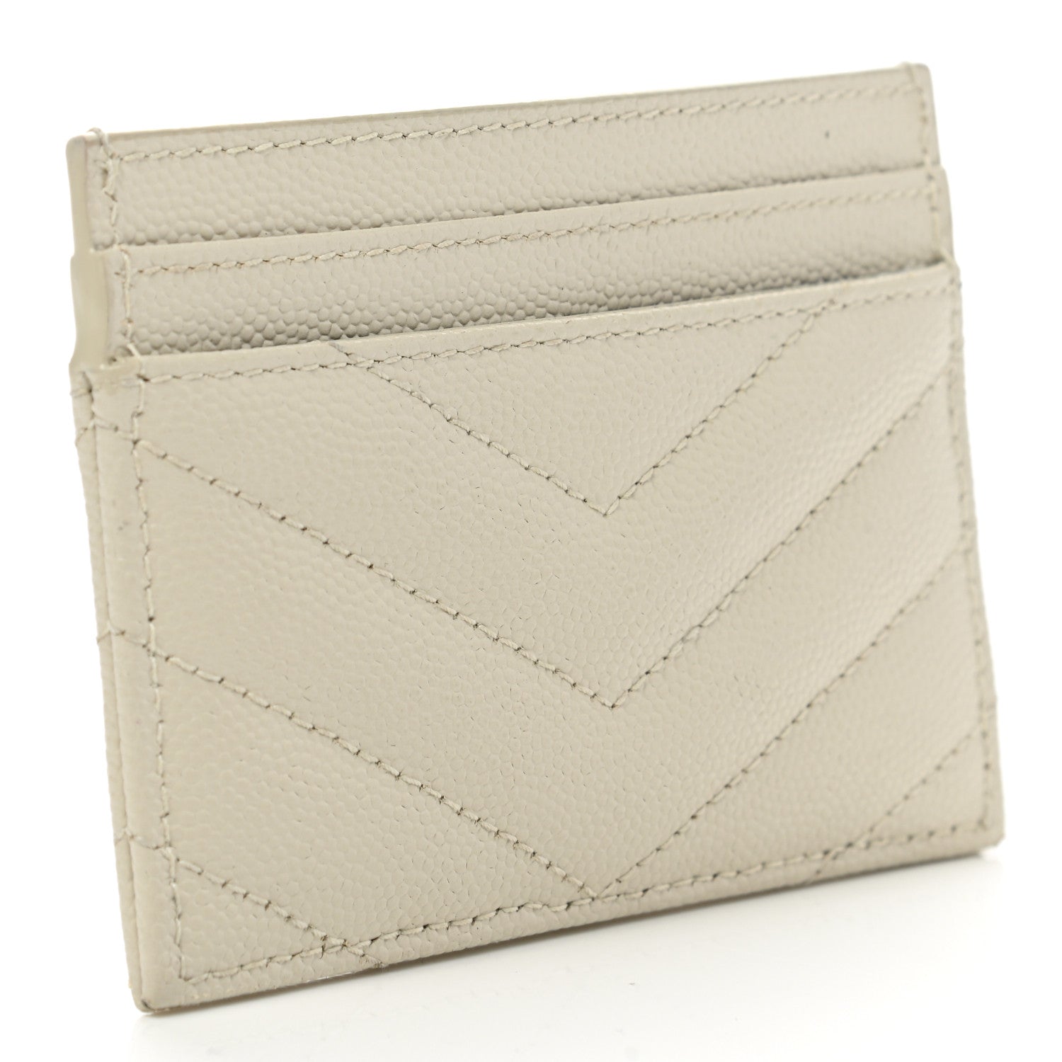 Saint Laurent Grain De Poudre Matelasse Chevron Monogram Credit Card Case Sea Salt 3 of 7