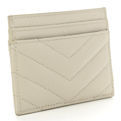 Saint Laurent Grain De Poudre Matelasse Chevron Monogram Credit Card Case Sea Salt 3 of 7
