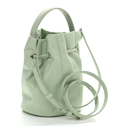 Balenciaga Recycled Sport Nylon Logo Embroidered Wheel Drawstring Bucket Bag Light Green White 3 of 11