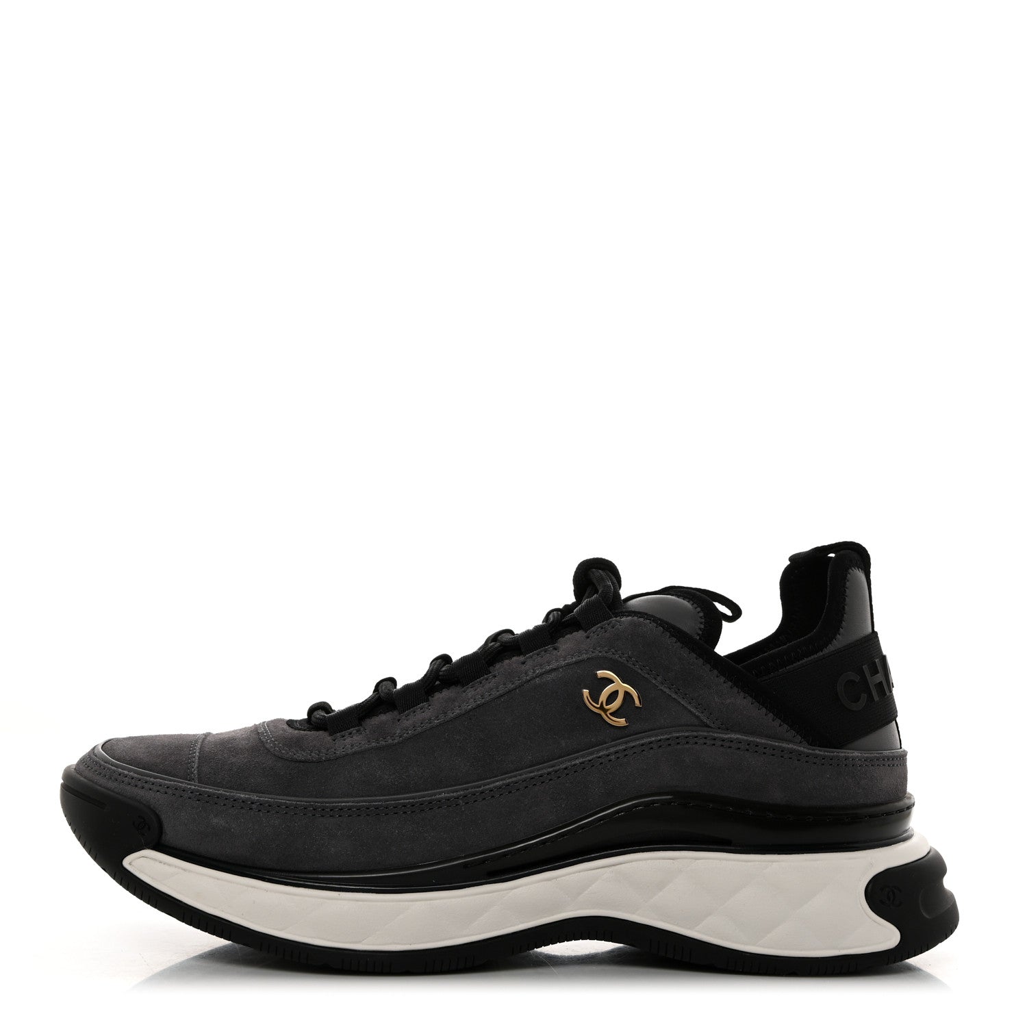 Chanel Suede Calfskin Nylon Grosgrain CC Sneakers 41 Gray 1 of 9