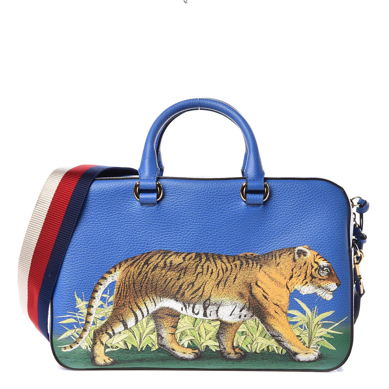 Gucci Calfskin Sylvie Web Tiger Print Top Handle Shoulder Bag Multicolor Dark Sky 1 of 11