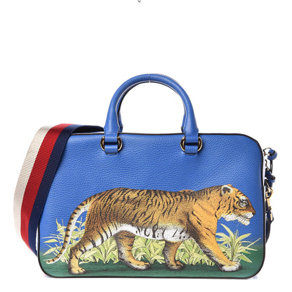Gucci Calfskin Sylvie Web Tiger Print Top Handle Shoulder Bag Multicolor Dark Sky 1 of 11