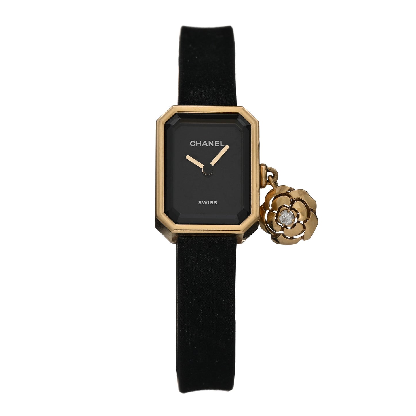 18K Yellow Gold Rubber Diamond 15mm Premiere Camelia Quartz Watch