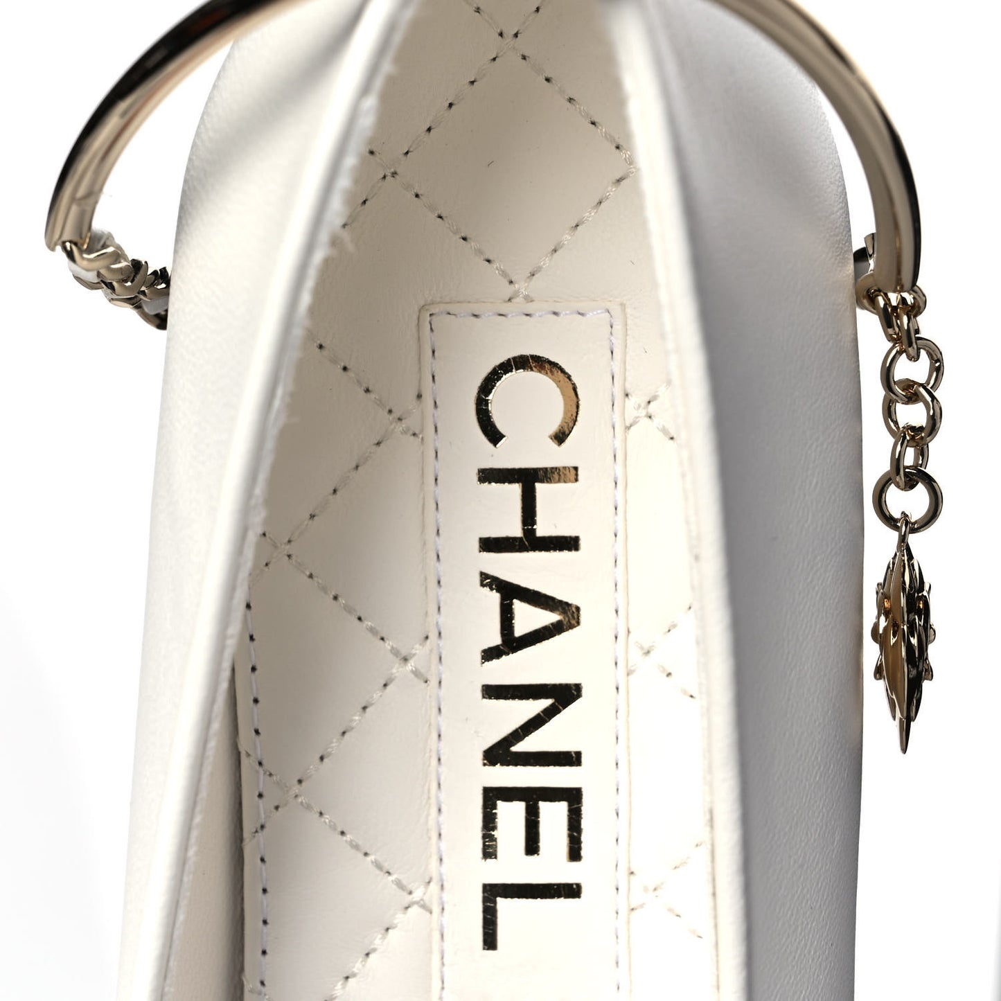 Lambskin Patent Calfskin Cap Toe Ankle Chain Ballerina Flats 37.5 White Black