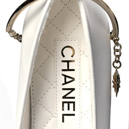 Chanel Lambskin Patent Calfskin Cap Toe Ankle Chain Ballerina Flats 37.5 White Black 7 of 10