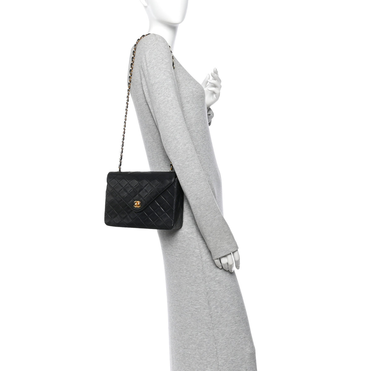 Chanel Lambskin Diamond Stitch Envelope Single Flap Black 2 of 9