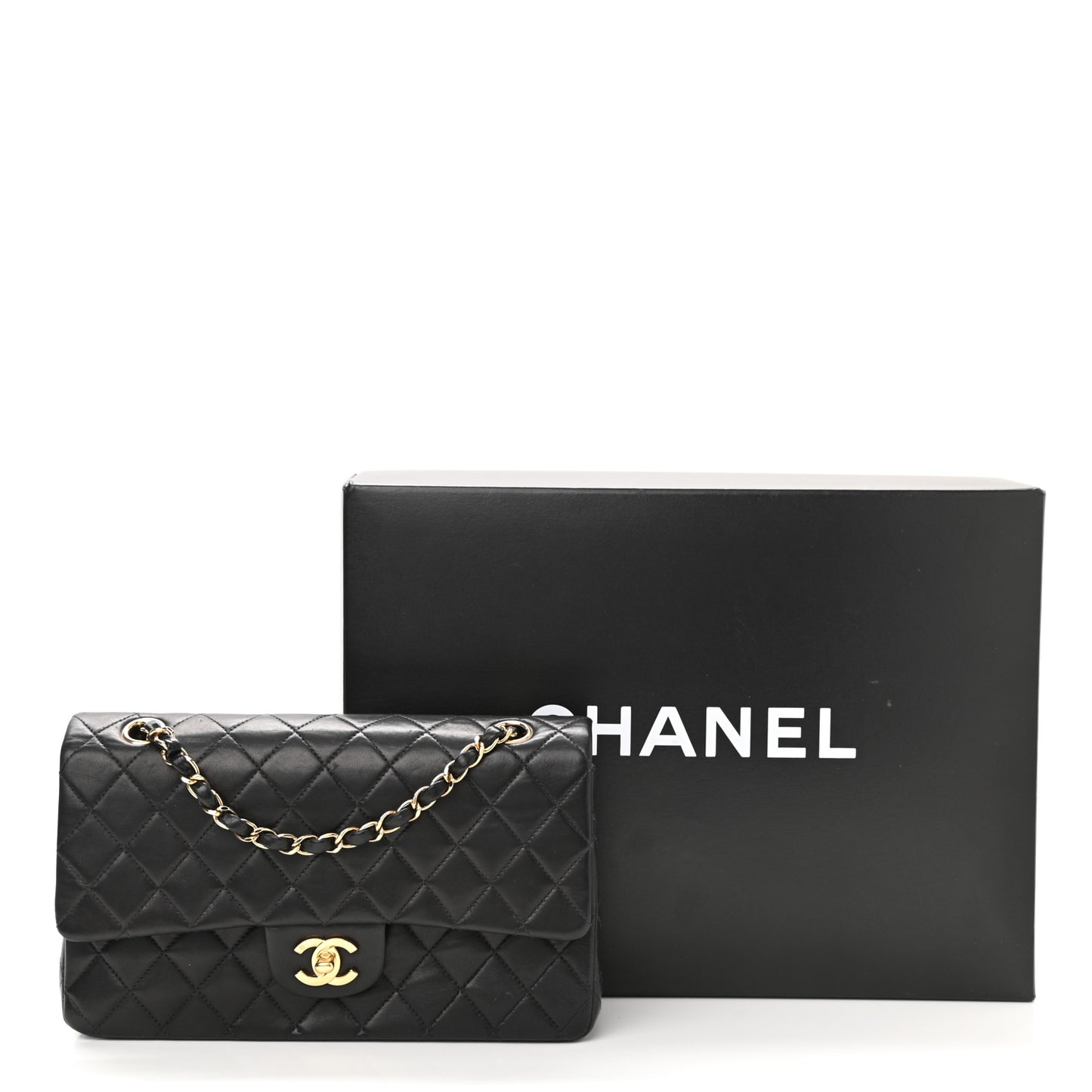 Lambskin Quilted Medium Double Flap Black