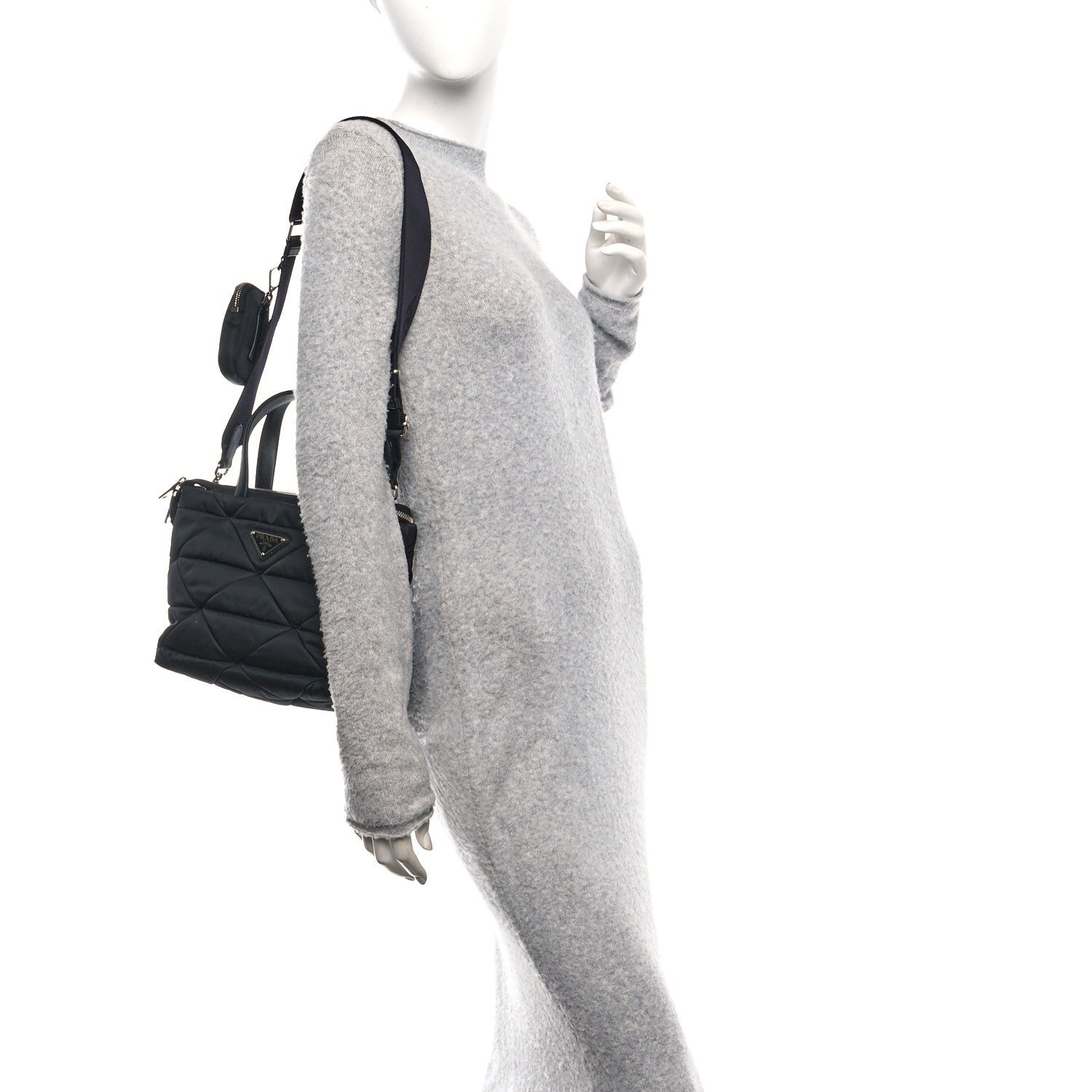 Prada Re-Nylon Nappa Triangle Quilted Padded Double Handled Zip Pocket Tote Black 2 of 13