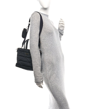 Prada Re-Nylon Nappa Triangle Quilted Padded Double Handled Zip Pocket Tote Black 2 of 13