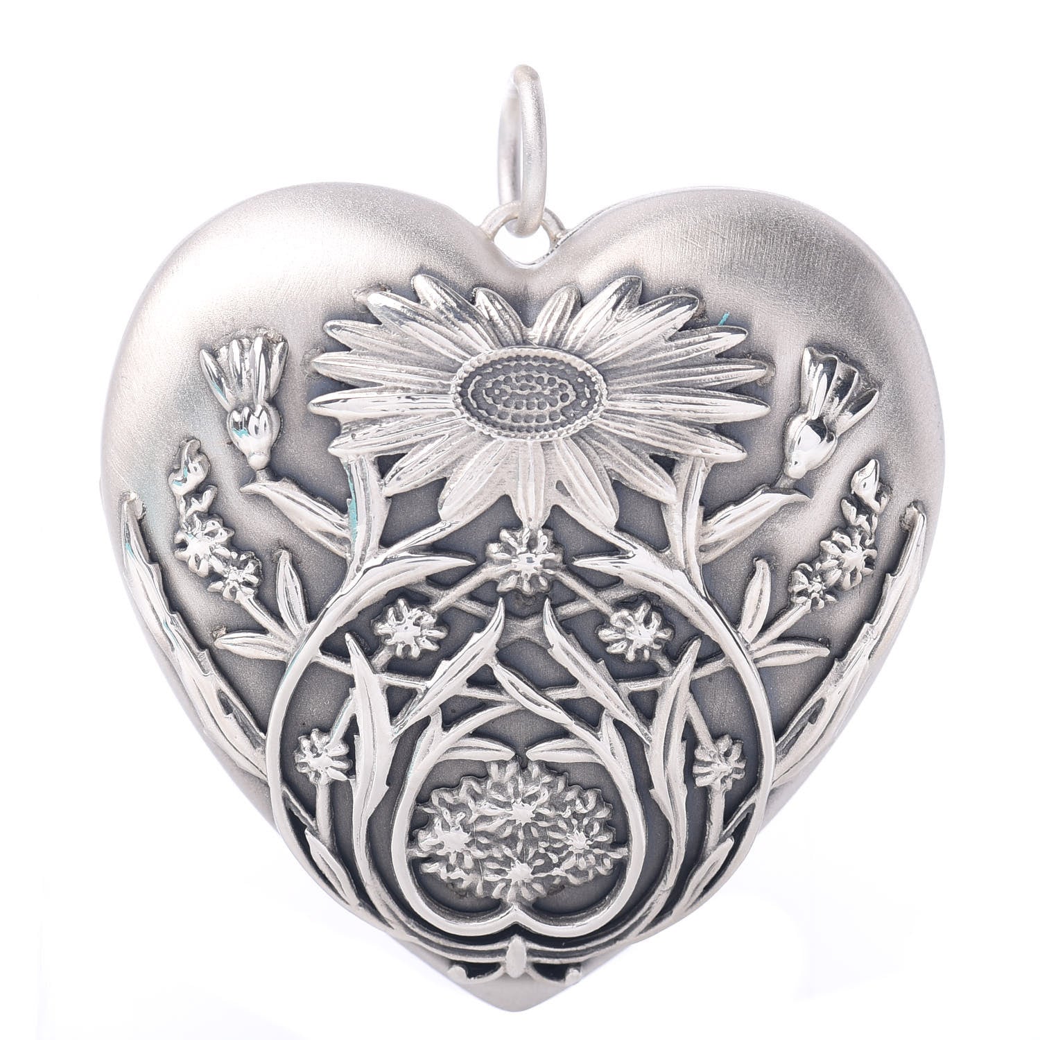 Tiffany Sterling Silver Large Ziegfeld Daisy Heart Locket Pendant 1 of 4