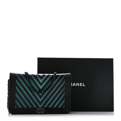 Chanel Calfskin Painted Chevron Embossed Boy Wallet On Chain WOC Black 16 of 16
