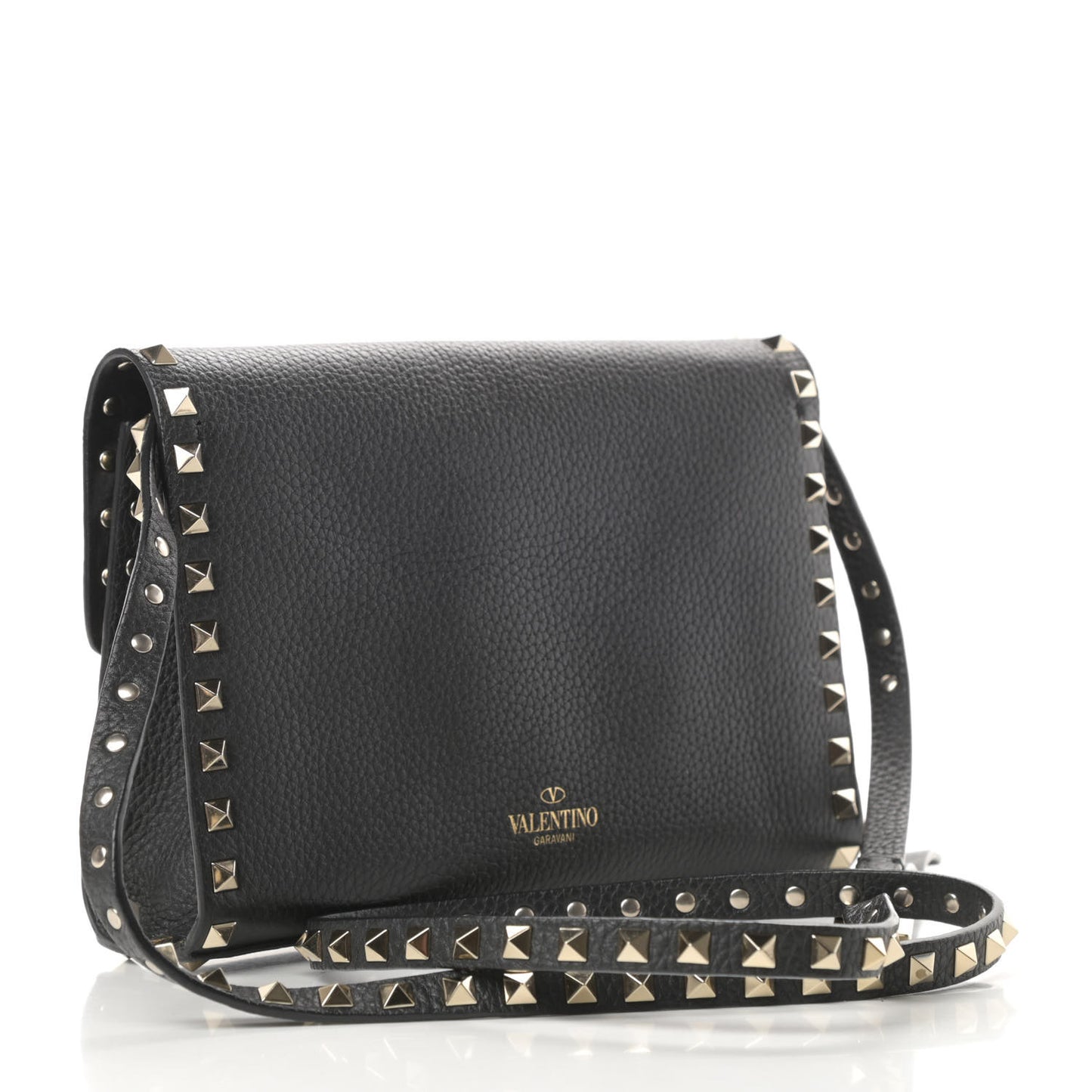 Pebbled Calfskin Medium Rockstud Flip Lock Crossbody Bag Black