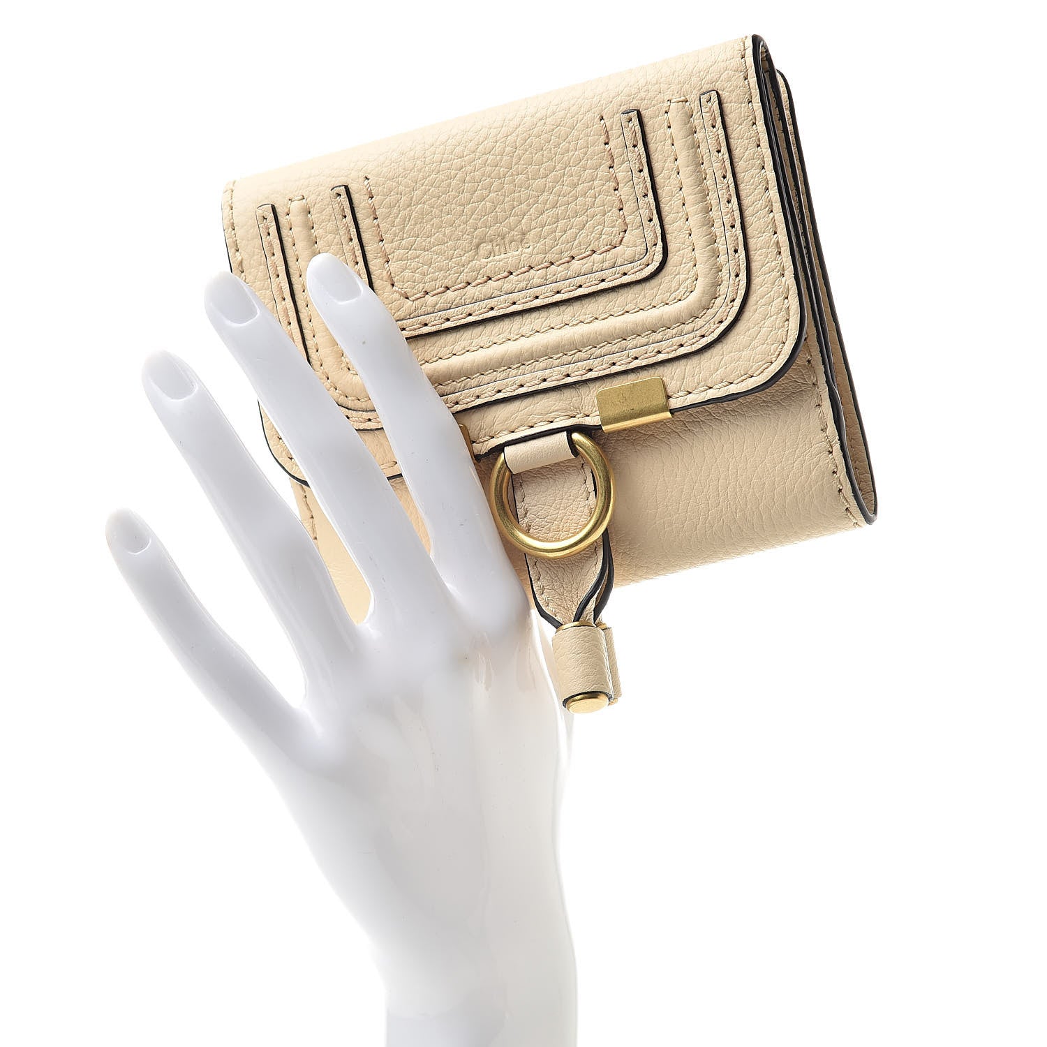 Chloe Grained Calfskin Marcie Square Wallet Blondie Beige 2 of 9