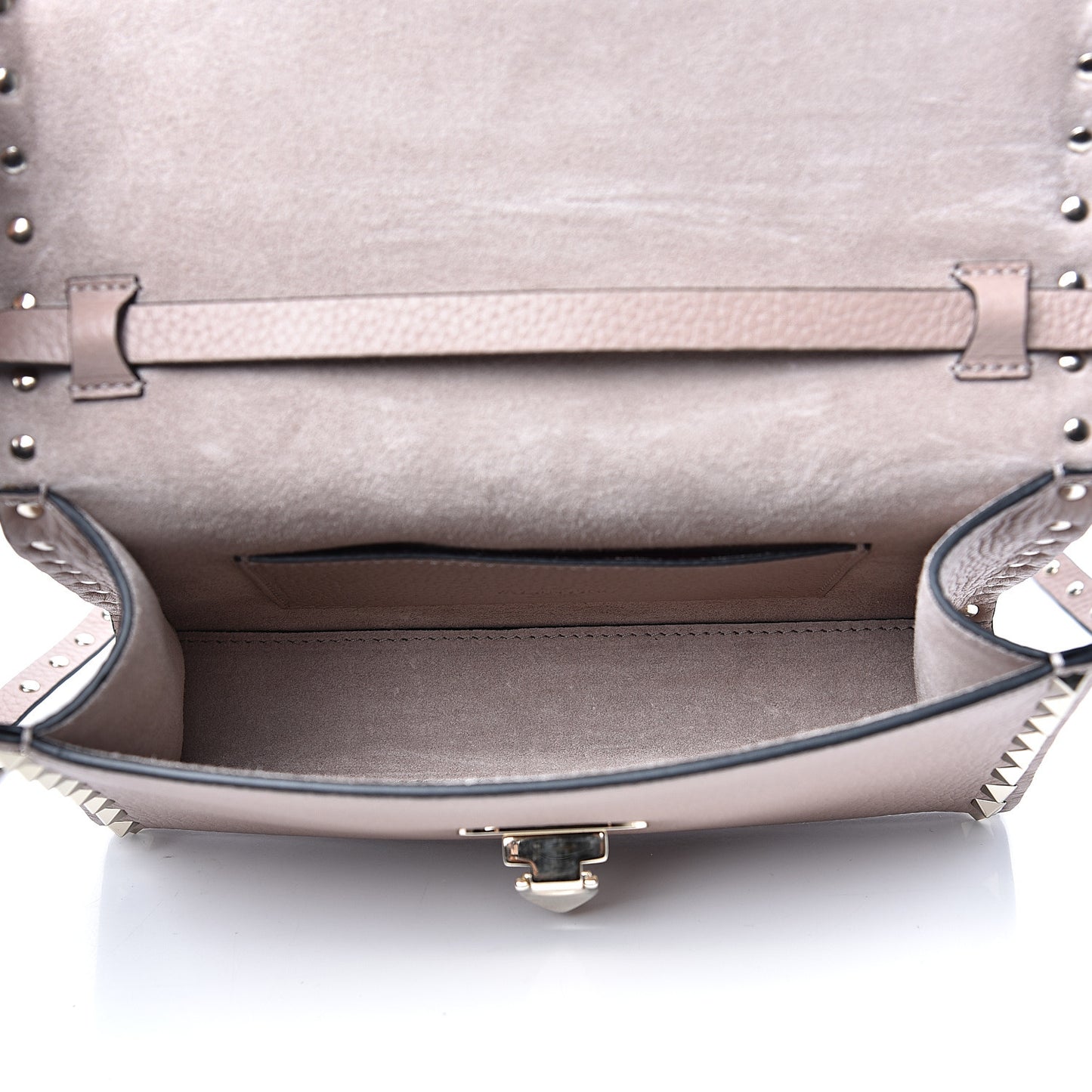 Pebbled Calfskin Medium Rockstud Flip Lock Crossbody Bag Poudre