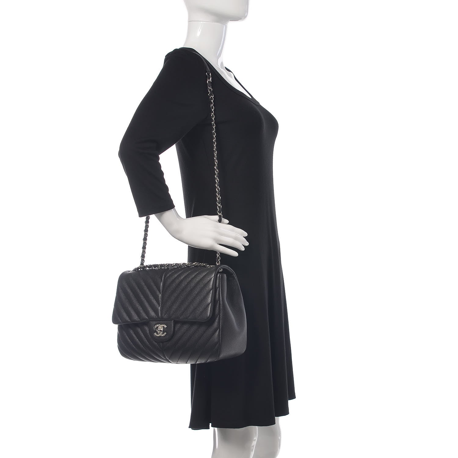 Chanel Caviar Chevron Quilted Large Puffy CC Flap Black 2 of 10