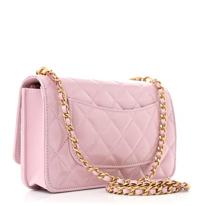 Chanel Shiny Calfskin Quilted Wallet on Chain WOC Pink 3 of 12