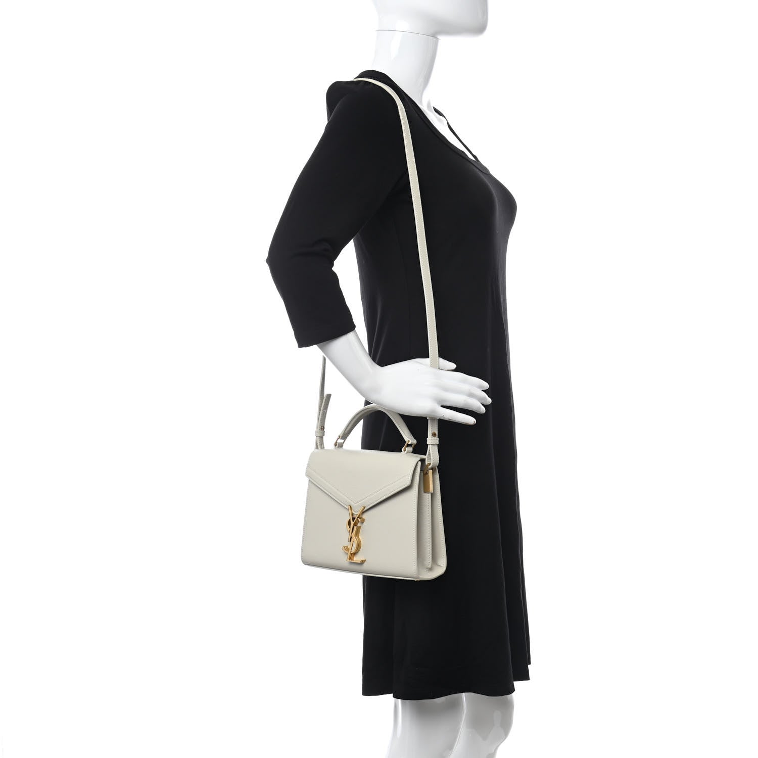 Saint Laurent Grain de Poudre Mini Classic Monogram Cassandra Top Handle Vintage White 2 of 9