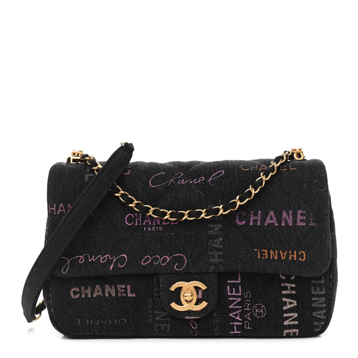 Denim Quilted Denim Mood Large Flap Black Multicolor