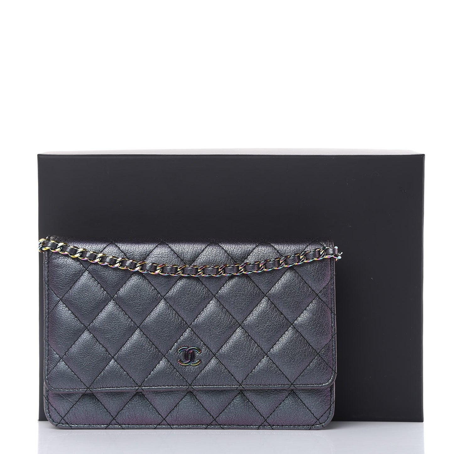 Iridescent Goatskin Quilted Wallet On Chain WOC Purple