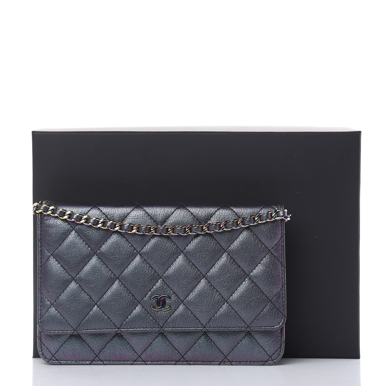 Chanel Iridescent Goatskin Quilted Wallet On Chain WOC Purple 13 of 13
