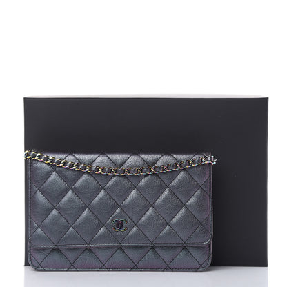 Chanel Iridescent Goatskin Quilted Wallet On Chain WOC Purple 13 of 13