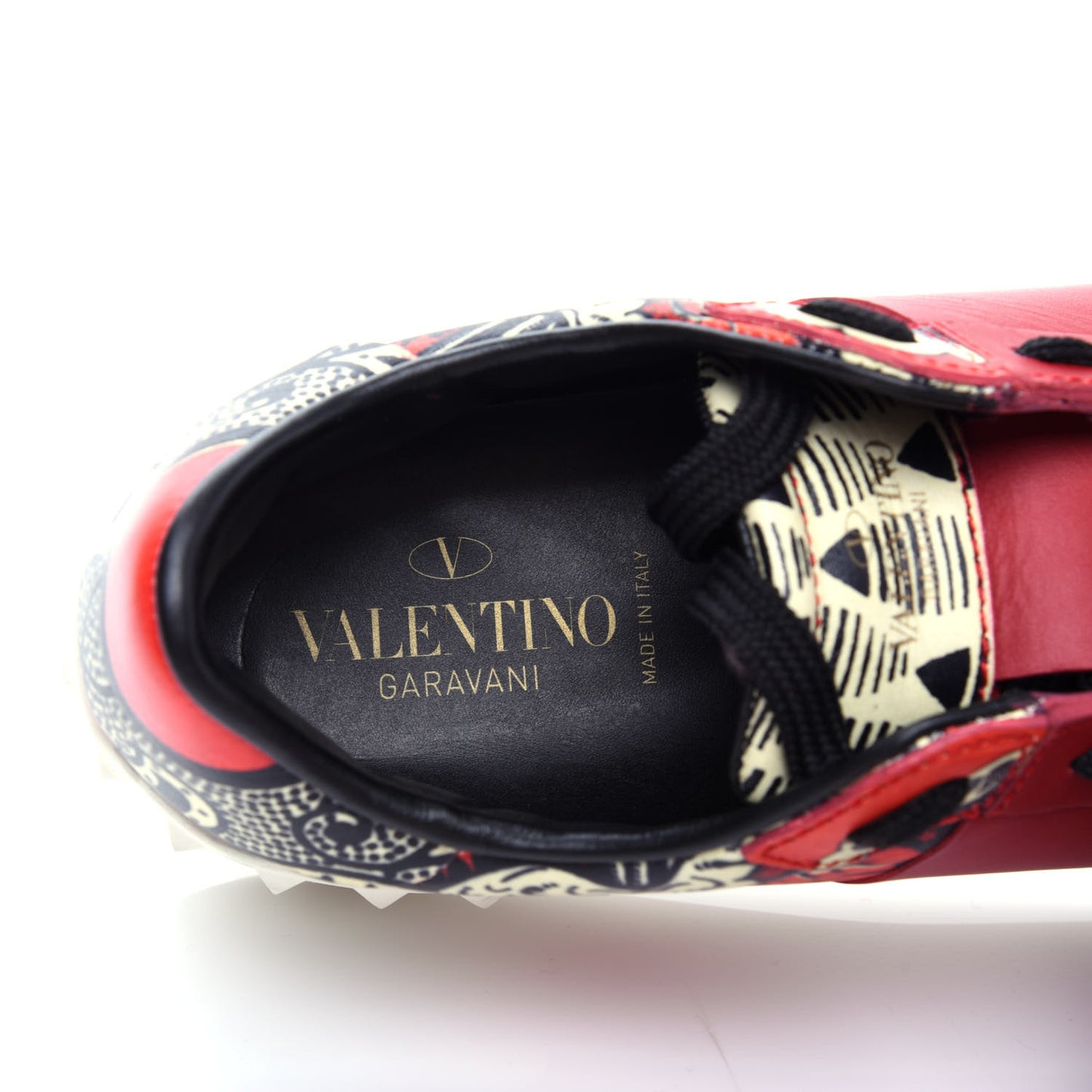 Calfskin Mime Rockstud Open Sneakers 39 Red White Black