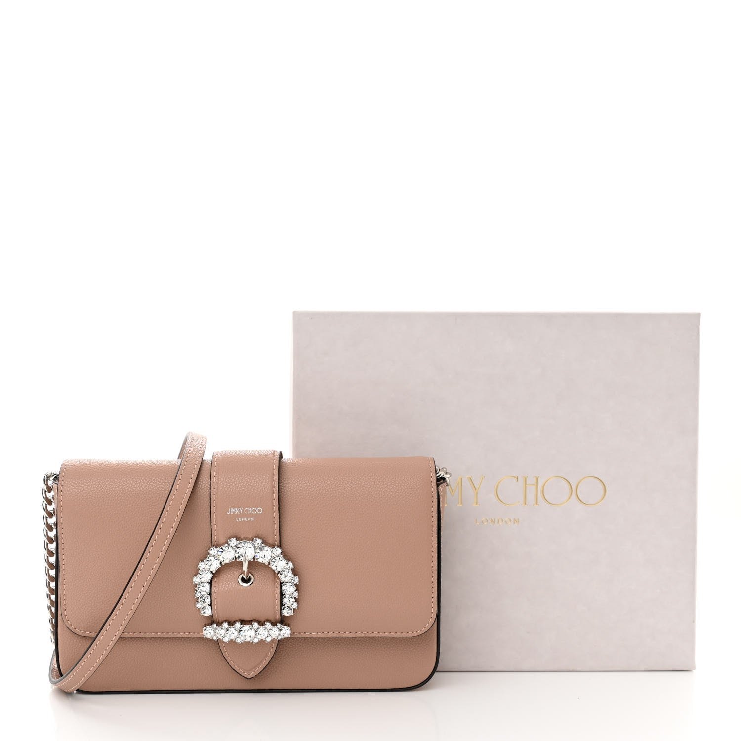Jimmy Choo Grainy Calfskin Crystal Cheri Wallet On Chain Bag Powder Pink 13 of 13