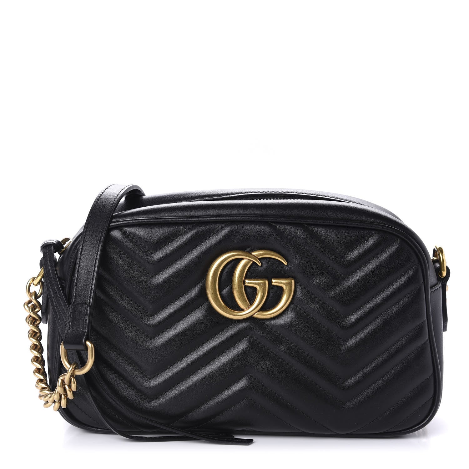 Gucci Calfskin Matelasse Small GG Marmont Chain Shoulder Bag Black 1 of 10