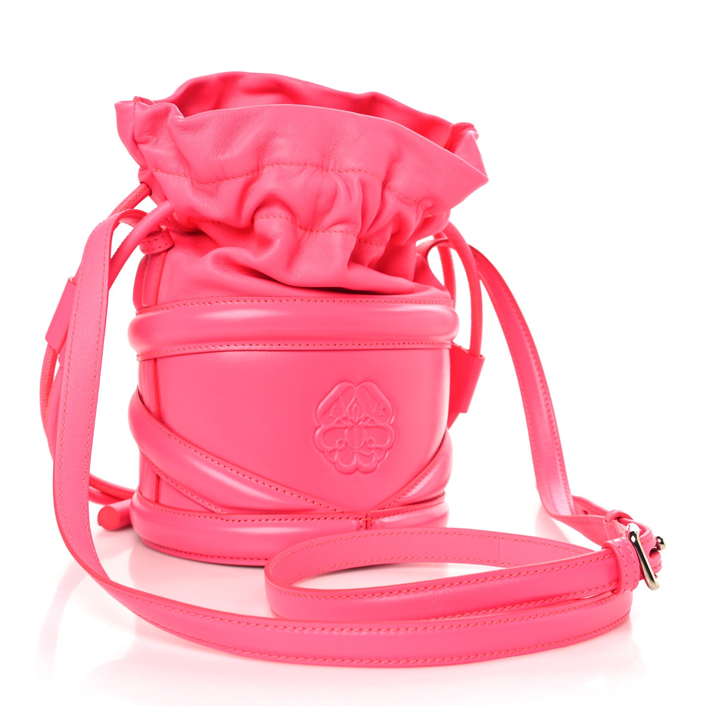 Calfskin The Soft Curve Drawstring Bag Neon Pink