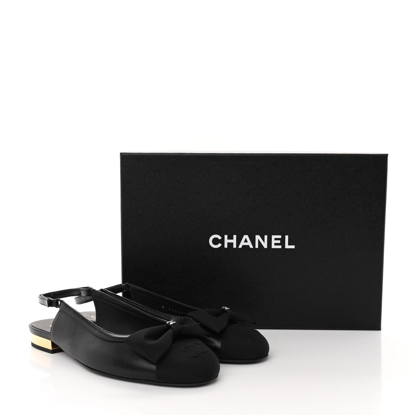 Lambskin Grosgrain Bow Cap Toe CC Slingback Flats 36.5 Black