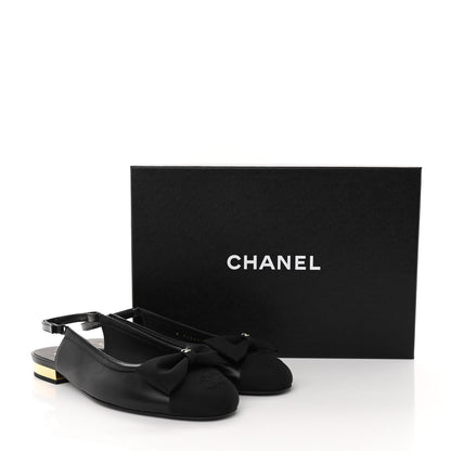 Chanel Lambskin Grosgrain Bow Cap Toe CC Slingback Flats 36.5 Black 11 of 11