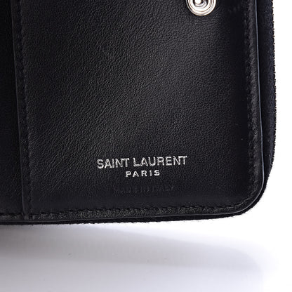 Saint Laurent Calfskin Crocodile Embossed Monogram Compact Wallet Black 6 of 7