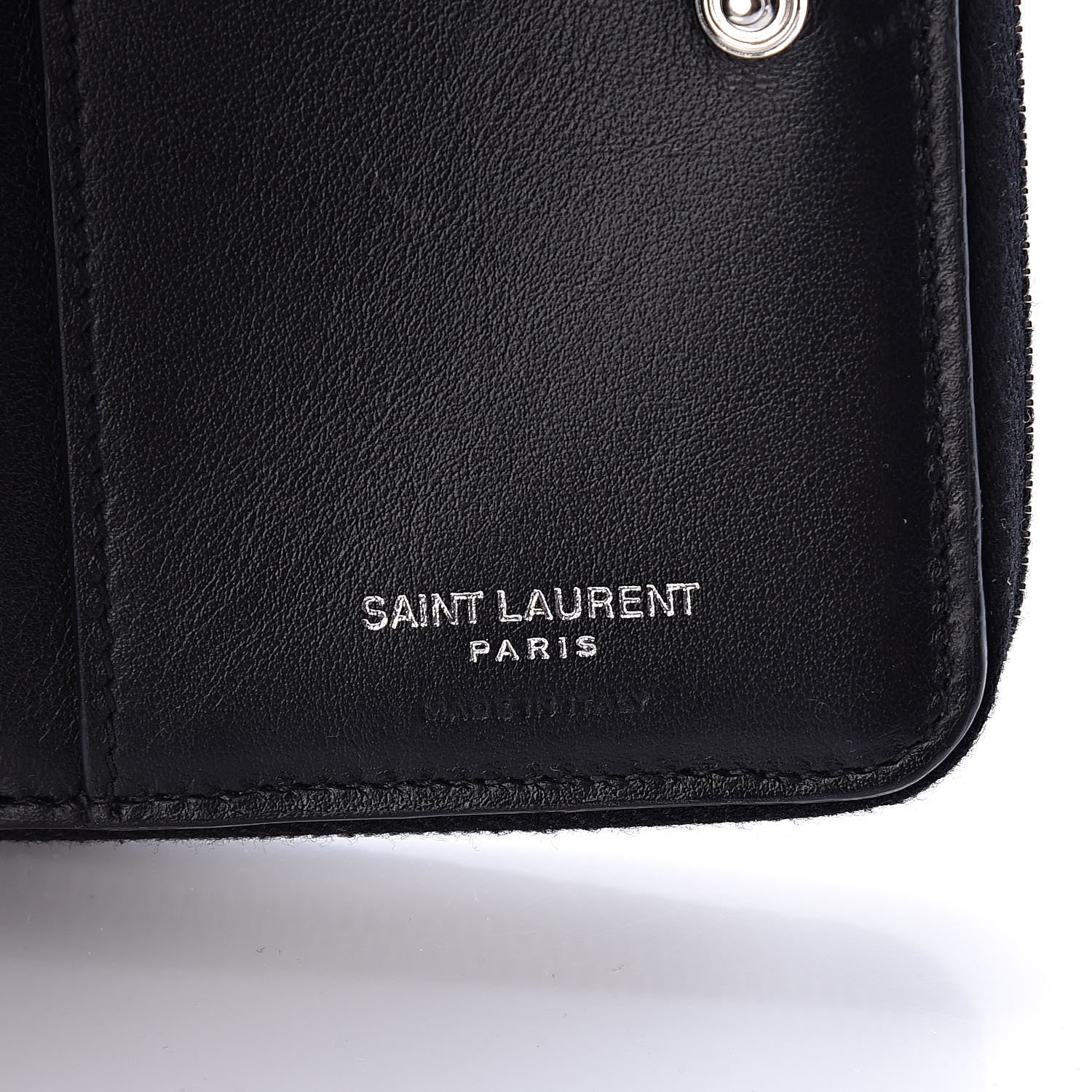 Saint Laurent Calfskin Crocodile Embossed Monogram Compact Wallet Black 6 of 7