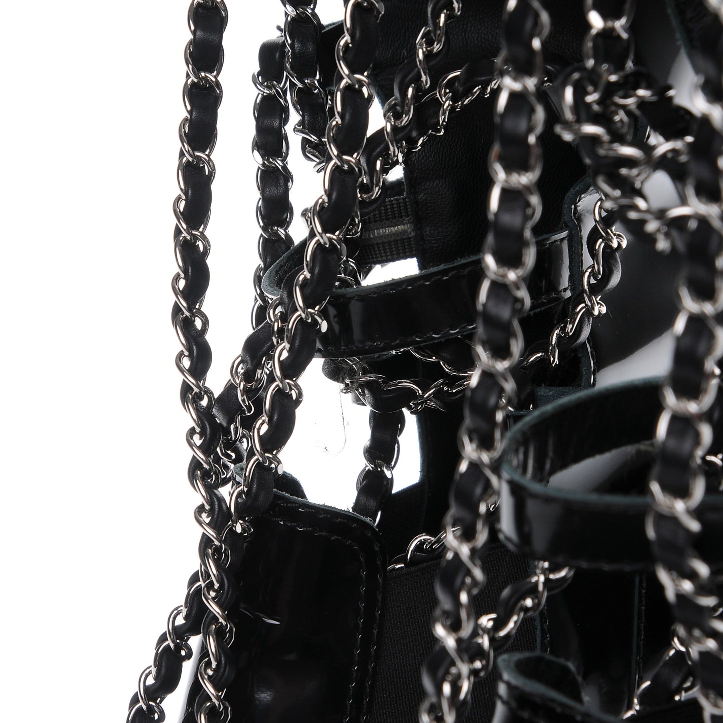 Patent Chained Tall Combat Boots 39 Black